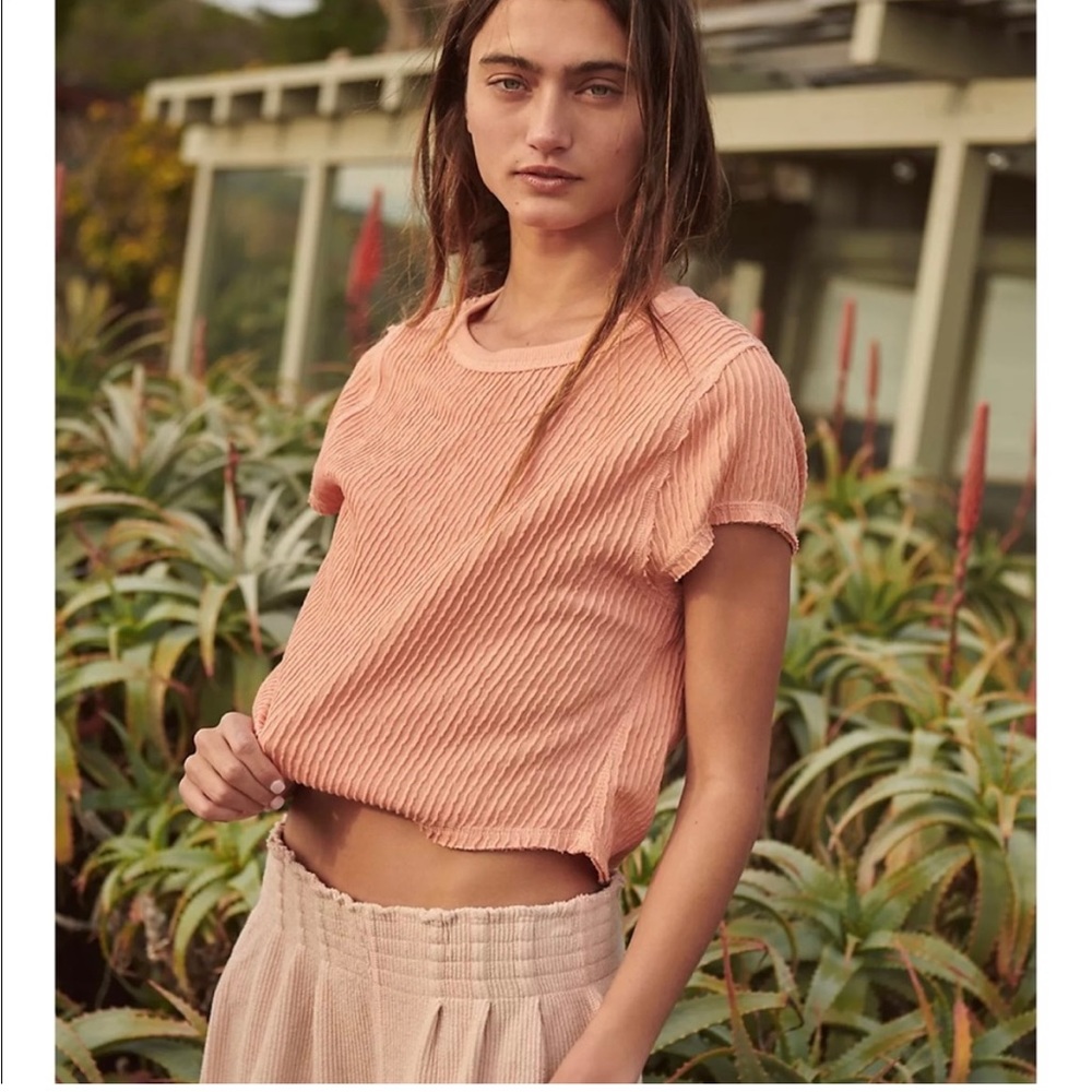 FREE PEOPLE MOVEMENT coral ribbed Second Base short sleeve tee S